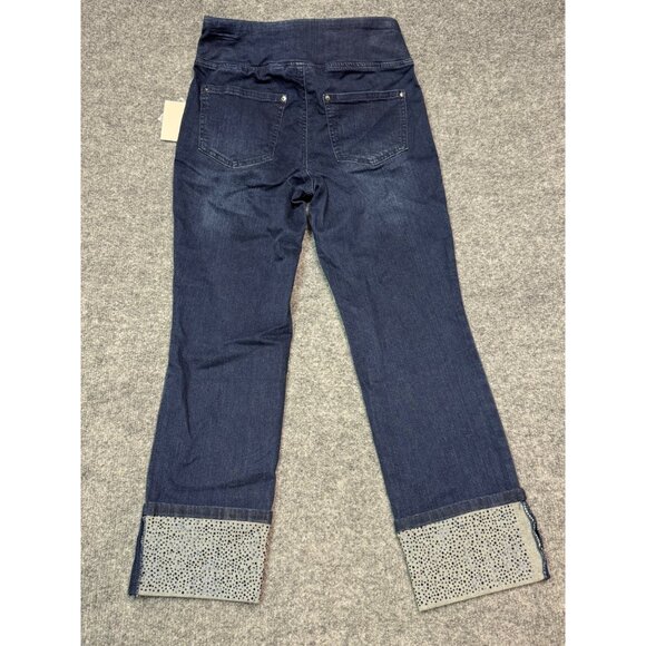 Belle By Kim Gravel  womens 2P Dark Wash Denim Pants With Embellished Cuff - Picture 9 of 13